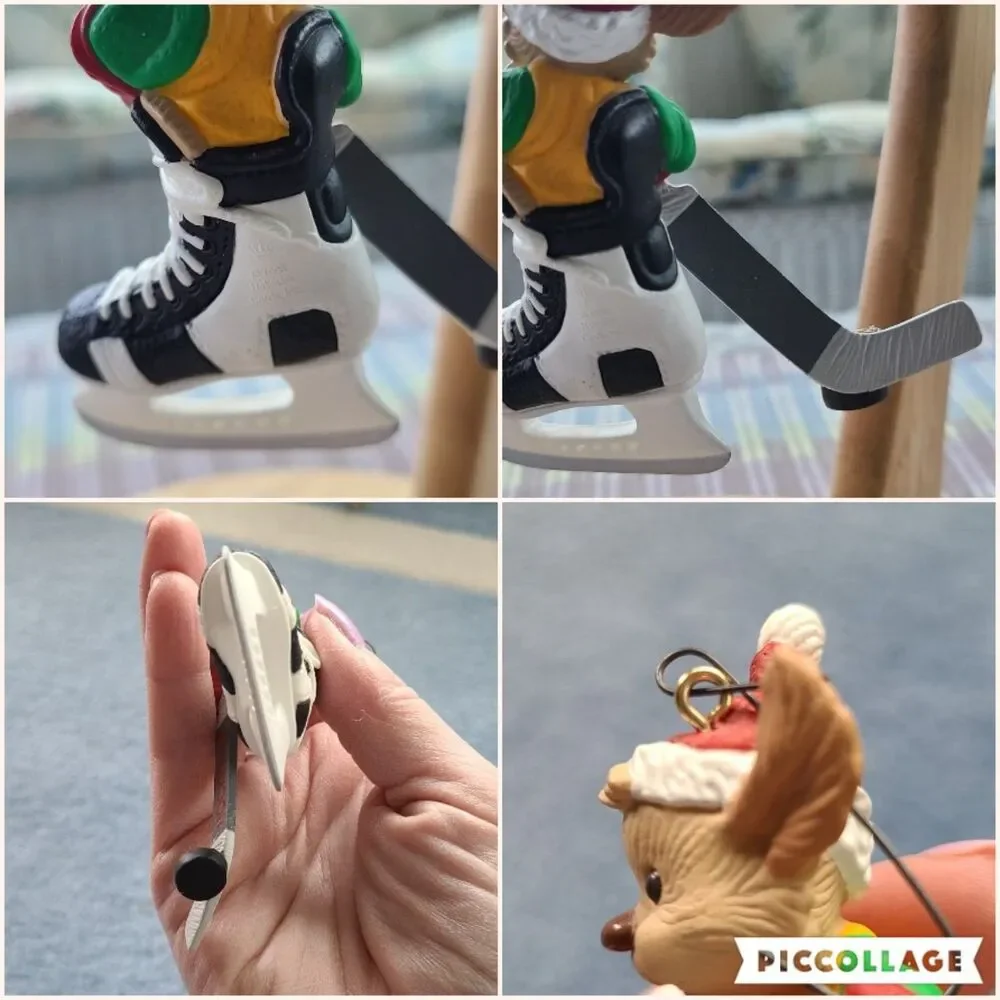 Vintage Hallmark Keepsake Ornament Hockey Pup Dog Skating Hockey Stick 1995
